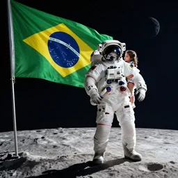 one astronaut with his daughter on the moon, brazilian flag, beautiful dynamic lighting, cinematic, wide angle establishing shot, extremely high detail, photo realistic, cinematic lighting, post processed, concept art, artstation, matte painting, style by frederic church, raphael lacoste, unreal engine 8 k