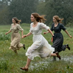 beautiful young cottagecore women running in from the rain, art by anders zorn, wonderful masterpiece by greg rutkowski, beautiful cinematic light, american romanticism thomas lawrence, artgerm, mucha, greg rutkowski