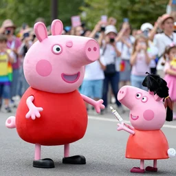 peppa pig getting a monkey pox vaccine at a pride parade