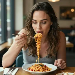 “gal gadot eating spaghetti in a Starbucks”