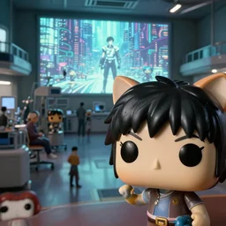 fuji 5 0 r, 3 5 mm, seinen manga ; closeup akira film still of busy medical bay interior with window view ; in the background projection of beautiful matrix film stil of funko pop cat statue in style of 1 9 9 0 frontier in closeup porcelain photography magazine architectural studio edition, highly detailed, cinematic lighting, 8 k