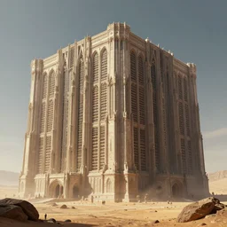 a giant immense squared crematorium gothic architecture advanced technology scifi architectural structure desert planet, tim hildebrandt, wayne barlowe, bruce pennington, donato giancola, trending on artstation,