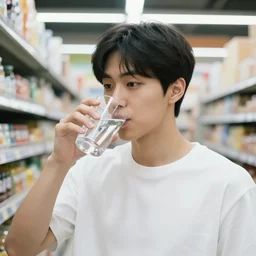j - hope rap monster, photo close, instagram, drinking a glass of water, supermarket