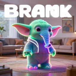 a neon elephant yoda, placed in a large living room, art designers magazine HD photo superrealism 3d 8k resolution