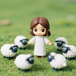 scene of jesus shepard as nendoroid with sheeps as nendoroid on a meadow, kodak film