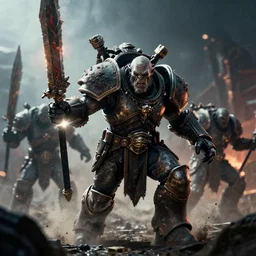 an invasion by orcs from warhammer in gears of war battlefield 5, fantasy, splash art, movie still, cinematic lighting, dramatic, octane render, long lens, shallow depth of field, bokeh, anamorphic lens flare, 8 k, hyper detailed, 3 5 mm film grain