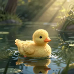 um pato nadando em um lago, desenho de conto de fadas para criancas