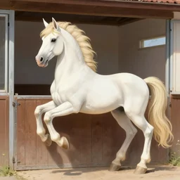 a beautiful mythical Pegasus in a stable
