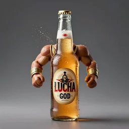 finding lucha god inside a beer bottle, high particle effects, 4 k, studio lighting, digital artwork