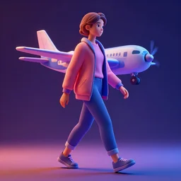 walking plane, artstation award winner, digital art, volumetric lighting, neon colors, short telephoto, octane render