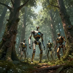 a forest of robotic trees, steampunk, 8 k, unreal engine, trending on artstation,