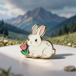 “trans flag bunny rabbit cute enamel pin, colorful product image”