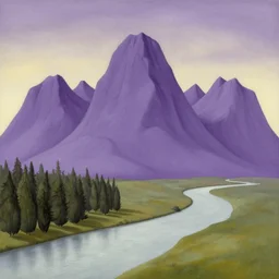 purple mountains with a river by rene magritte