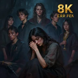 a band logo dreamscape, digital painting of a sad mourning woman, epic composition, dark background, very detailed, 8 k, in the style of fenghua zhong and ruan jia and jeremy lipking and peter mohrbacher, mystical colors, rim light, beautiful lighting, 8 k, stunning scene, raytracing, octane, trending on artstation