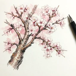 桜, detailed ballpoint pen sketch