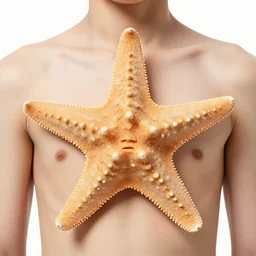 a photo of a human face on the body of a starfish.