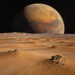 A mars landscape by Chesley Bonestell, detailed