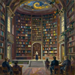 detailed artistic layout, theme of the sacred library, style of karel thole and claude monet, oil on canvas, style of expressive, powerful, inherent
