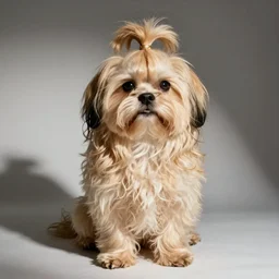 cream - colored havanese dog as beyonce, fashion photography, studio lighting