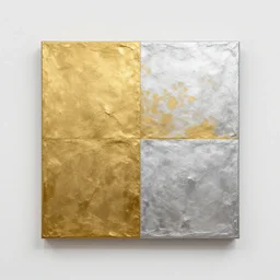 A horizontally painted square painted half in gold and half in platinum
