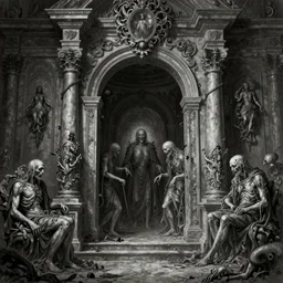 a portal into hell, highly detailed baroque horror illustration, lost souls
