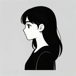 black and white silhouette of a girl digital art, clean line art