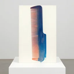 upside - down comb on a white pedestal, color bleed, risograph by marcel duchamp, contemporary art, academic art, surrealist