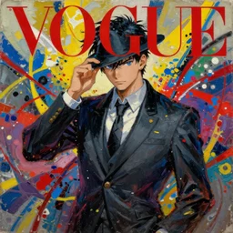 anime vogue mage, intricate oil painting by jackson pollock, trending on artstation