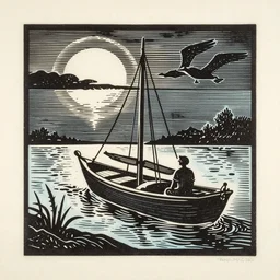 Nautical mystical linocut by Paul Nash