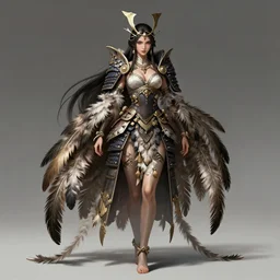 tribal samurai lady, feathers om armor gaps, magnificent, full body shot, details, sharp focus, elegant, highly detailed, illustration, by jordan grimmer and greg rutkowski, intricate, beautiful, trending artstation, pixiv, digital art