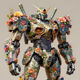 colourful vfx art - portrait of army mecha robot wrapped in flowers & vines, art by utagawa kunisada & tadanori yokoo, volumetric light, ray tracing, sharp, detailed, digital painting, illustration, highly detailed, intricate detail, unreal engine, octane render, pinterest, behance, art station,