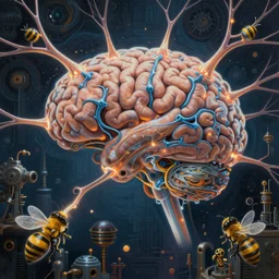 an incredible digital art painting of brains synapses firing, beeple and jean giraud, abstract conceptual, metaphysical, cinema 4 d, octane render, steampunk themed