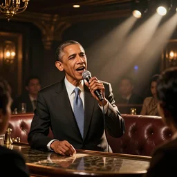obama singing karaoke at a bar in Bangkok