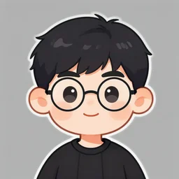portrait of a round headed young man with black hair and round glasses, digital art, trending on artstation, chibi