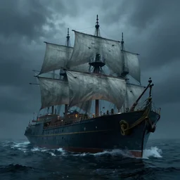 monster ship in the deep dark sea, thalassophobia, realistic, highly detailed