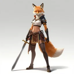 a full body + face character portrait of a female humanoid anthropomorphic fox / wolf hybrid posing with a broadsword trending on artstation deviantart pinterest furaffinity detailed realistic hd 8 k high resolution