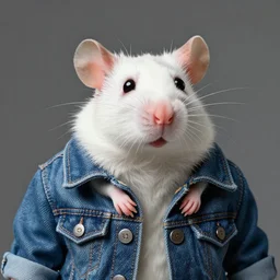 full head photo portrait of a cute rat made of jeans jacket, medium shot, super realistic, crisp details, sharp, detailed, intricate, volumetric lights, cinematic, shot with hasselblad, octane render