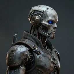 a rugged engineer terminator with cybernetic enhancements, scifi character portrait by greg rutkowski, esuthio, craig mullins, 1 / 4 headshot, cinematic lighting, dystopian scifi gear, gloomy, profile picture, mechanical, half robot, implants, steampunk