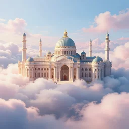 beautiful digital illustration of a Byzantine palace in a sea of clouds by Andreas Rocha, fluffy pastel clouds, establishing shot, cinematic, architecture, concept art, deviantArt, artsation, artstation HQ, HD, 16k resolution, smooth, sharp detail, amazing depth, octane, finalRender, Unreal Engine