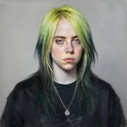 grunge portrait painting of billie eilish by bob ross
