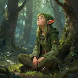 An elf, looking into the future, meditating in a forest, insanely high detail, fantasy, D&D, concept art