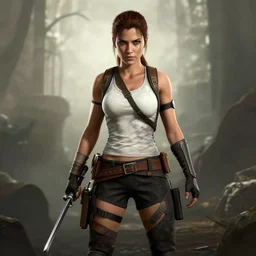 a full body portrait of a woman in the game tomb raider