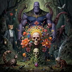 the platonic ideal of flowers, rotting, insects and praying of cletus kasady carnage thanos davinci dementor wild hunt chtulu mandelbulb fritz the cat doctor manhattan bioshock, caustic, ego death, decay, dmt, psilocybin, concept art by randy vargas and greg rutkowski and zdzisław beksinski