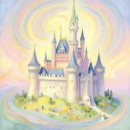 castle, colorful swirly magic ripples, pastel colors, by greg manchess, huang guangjian, gil elvgren, sachin teng, greg rutkowski, jesper ejsing