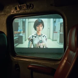fuji 5 0 r, 3 5 mm ; closeup film still of nuclear shelter interior with leather seat side window view like ; in the background projection of beautiful hyperrealistic film still from medical tutor movie of wired seinen manga real - life cyborg scene in style of 1 9 9 0 frontier in porcelain 3 5 mm photography magazine architectural studio edition, highly detailed, cinematic lighting, 8 k