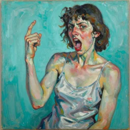 high quality high detail painting by lucian freud and jenny saville, hd, freacking out, turquoise