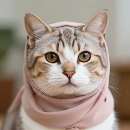 cute cat!!! wearing hijab!!!, cat has brown eyes, beautiful, portrait, focused