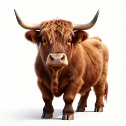 iridescent highland cow, stylized pixar-style 3d render, full body, isolated on a pure white background, centered, entire subject in frame, sharp focus, soft studio lighting