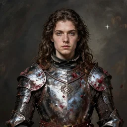portrait of medieval warrior in durty blood armour by nicponimsky styy