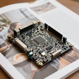 motherboard in a coffee shop, magazine photo, 3 3 mm